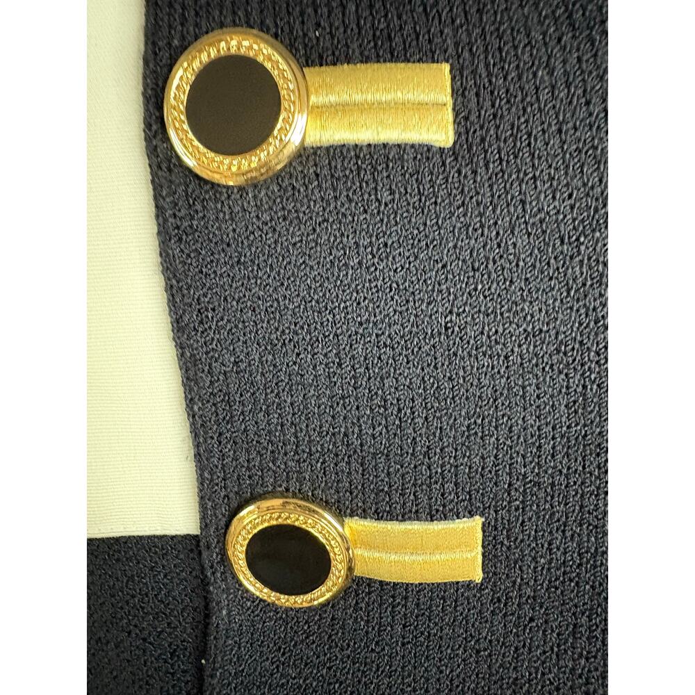 Rare St John Collection Marie Gray 2 pc Knit Suit Jacket Skirt Sz 14 Black Gold - Picture 4 of 13